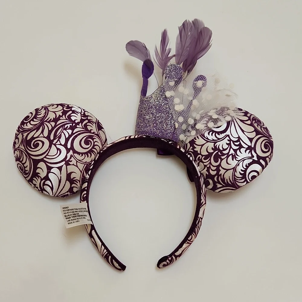 Disney Parks Purple Crown Feather Jubilee Mini Mouse Holiday Ears & bow